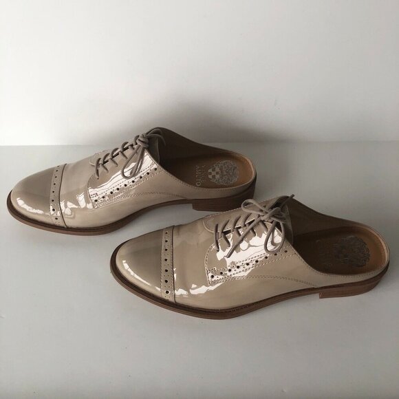 VINCE CAMUTO closed-toe tan patent leather slide/mule lace-up oxford look US 8M - Picture 6 of 15